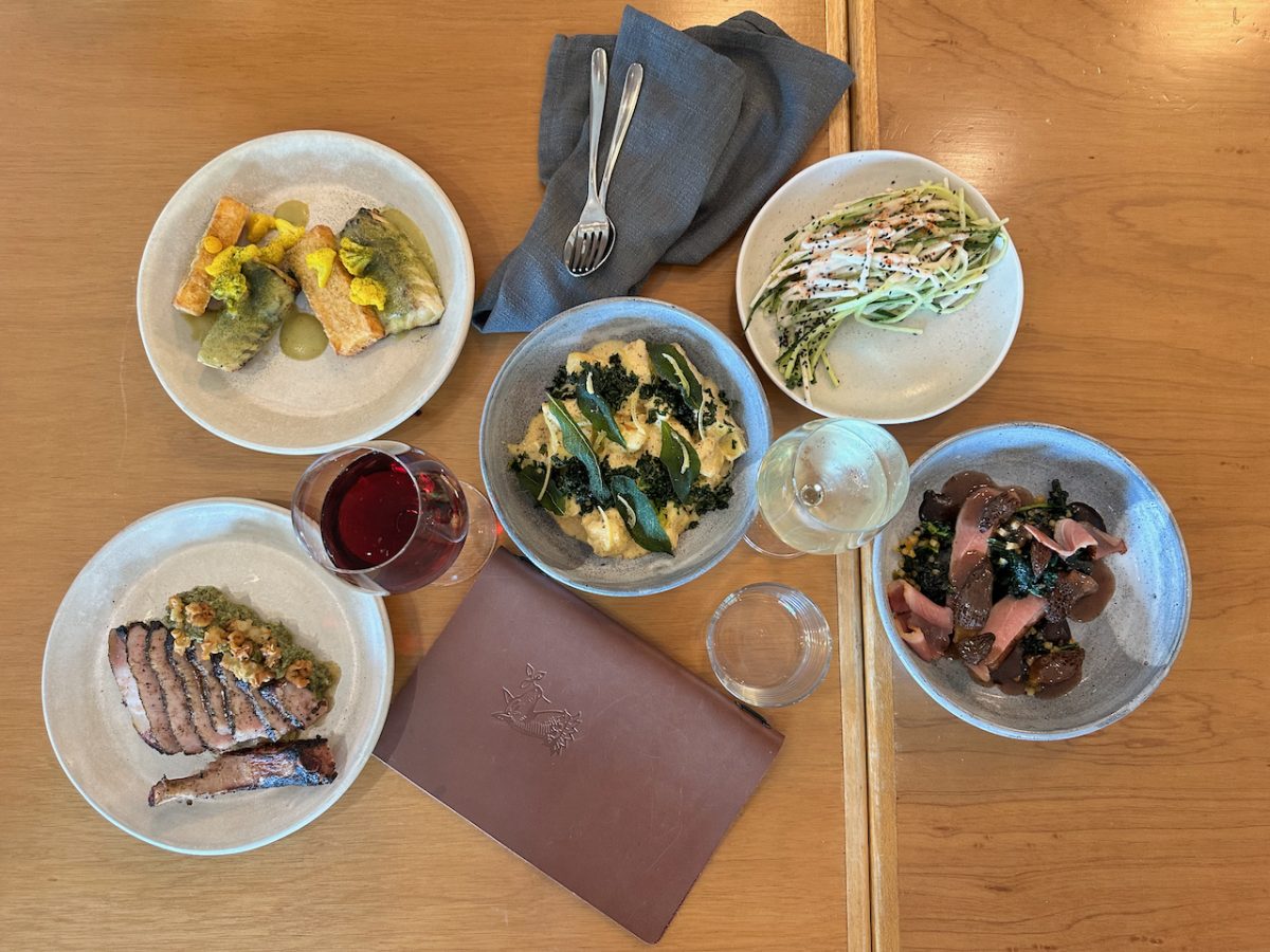 Top-down shot of five dishes.