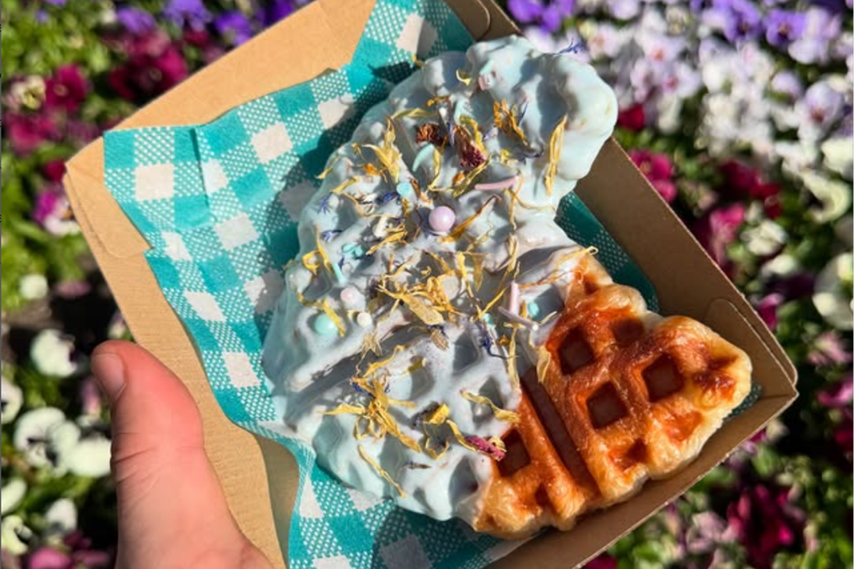 upclose shot of a dipped croffle