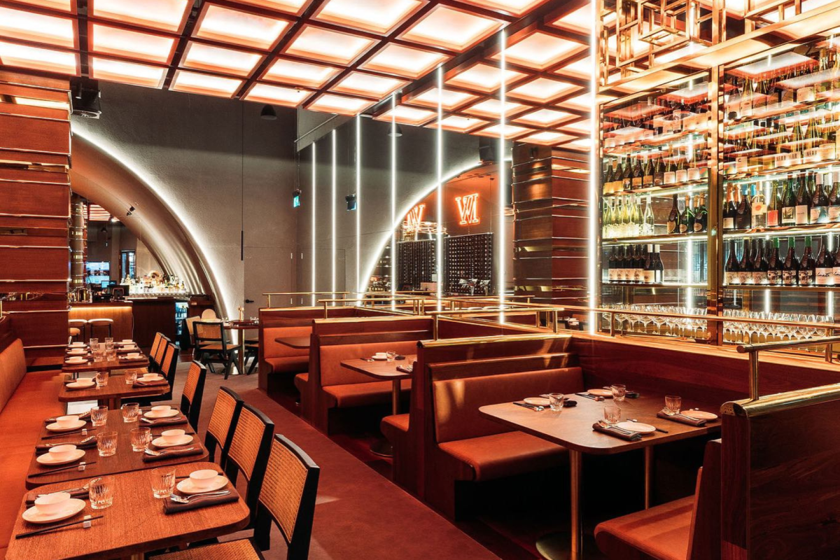 Restaurant booths and art deco interior