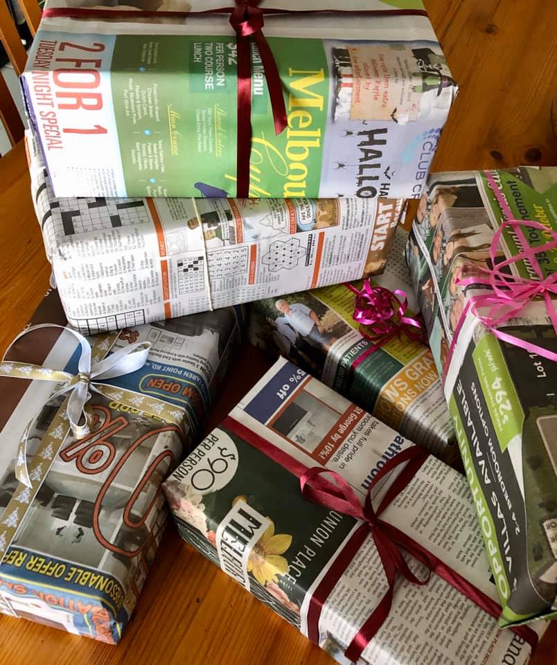 Wrapping parcels in newspaper 