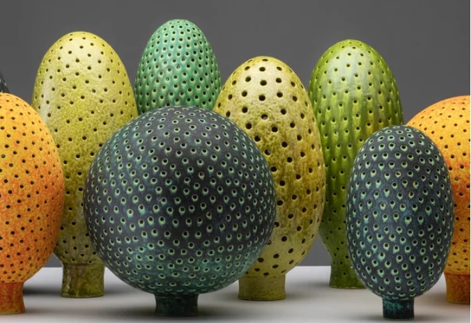 Sculpture of colourful egg-like structures