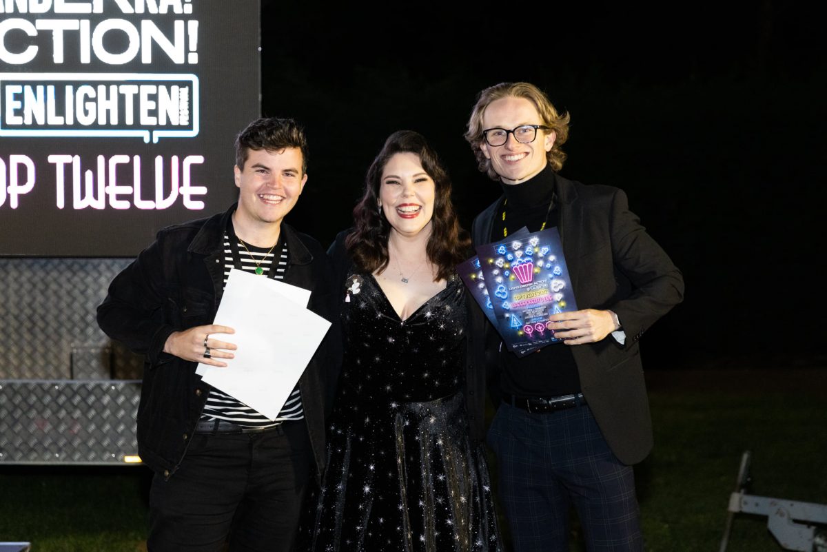 Rieley James (Actor) and Matthew J. Thompson at Lights! Canberra! Action! 2022 accepting the Top 12 Selection from Marisa Martin (Lights! Canberra! Action! Director)