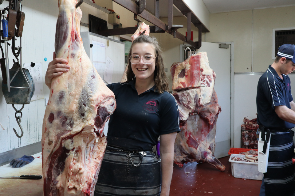 Fully qualified butcher, Haylee Laidely at Bungendore Country Butchery.